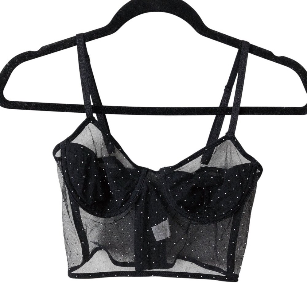 Tic Toc Black Rhinestone Bralette Bustier Cropped Top S